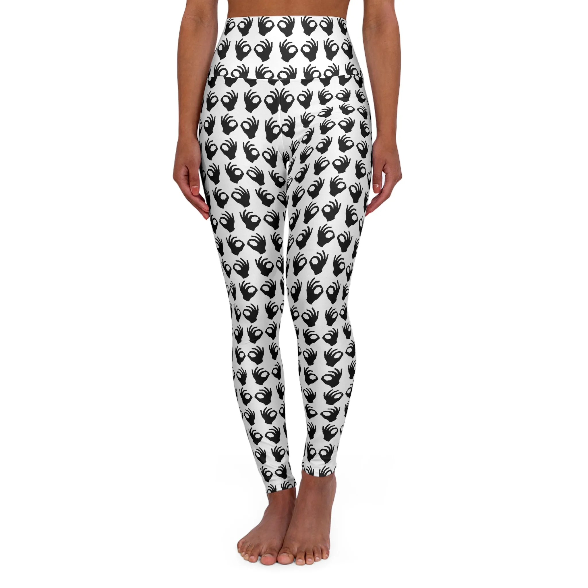 High Waisted Yoga Leggings - White/Black Griddy