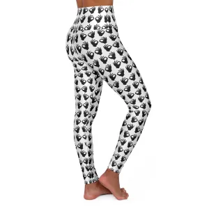 High Waisted Yoga Leggings - White/Black Griddy