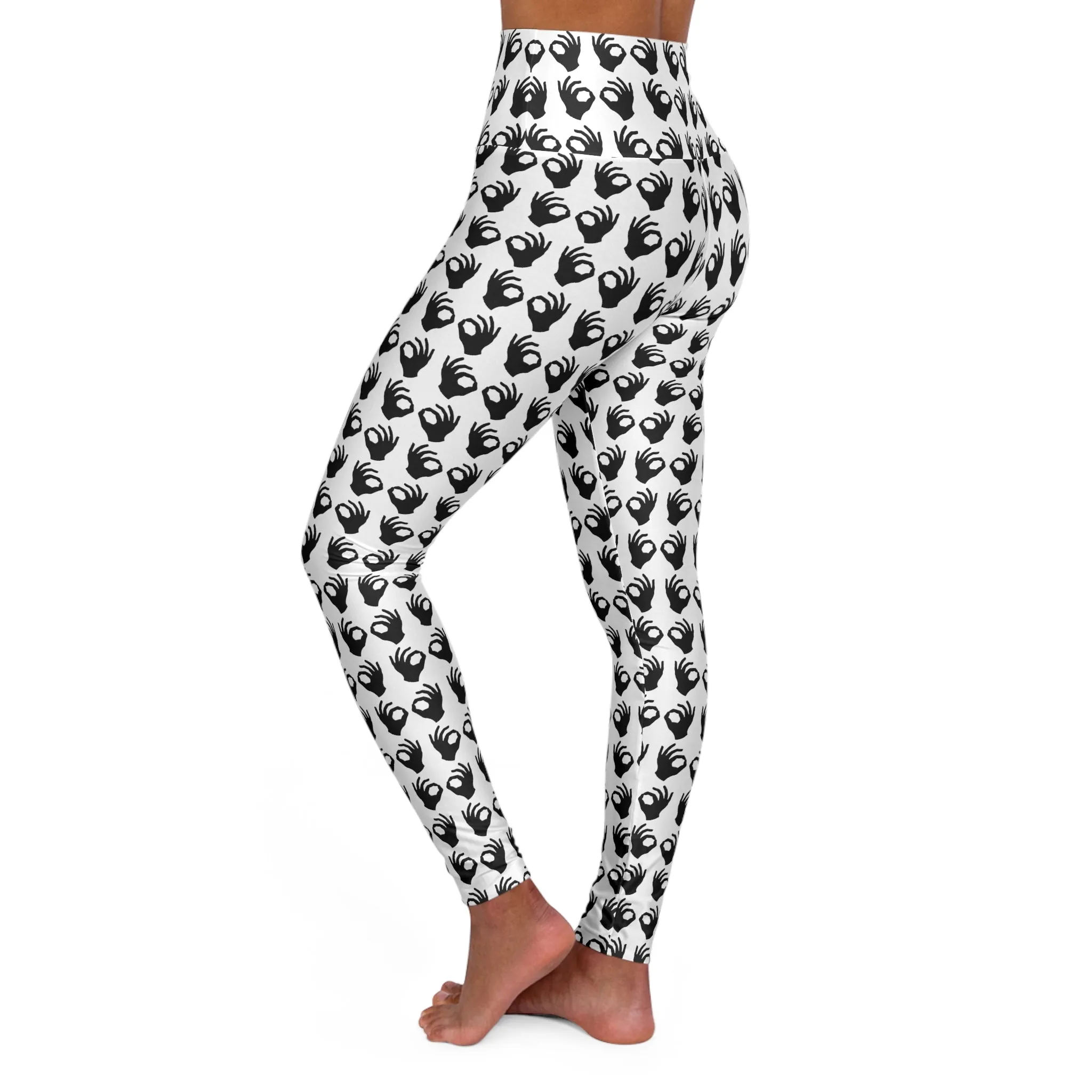 High Waisted Yoga Leggings - White/Black Griddy