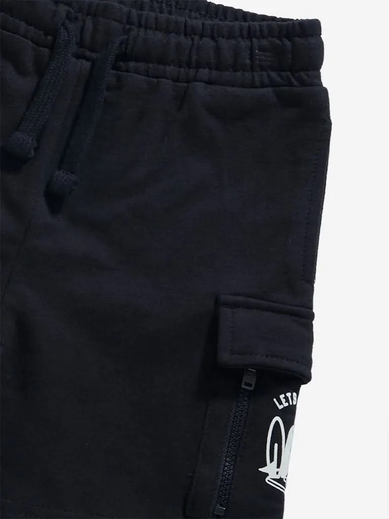 HOP Kids Black Cargo-Style Mid Rise Shorts