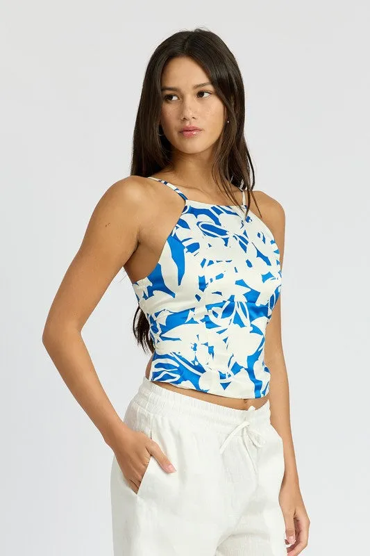 Hot Girl Blue Iris Lace Up Back Halter Neck Top