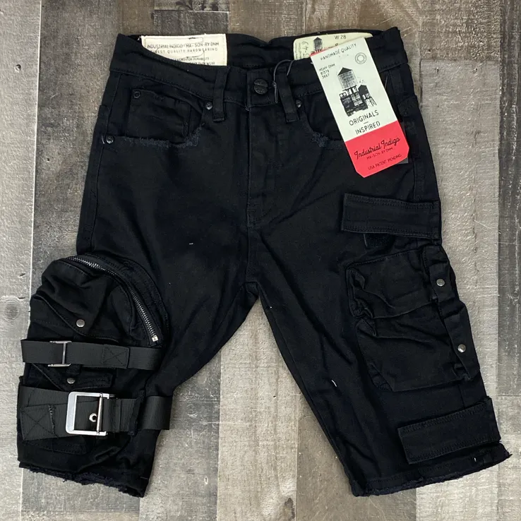 Industrial Indigo- jet black cargo shorts