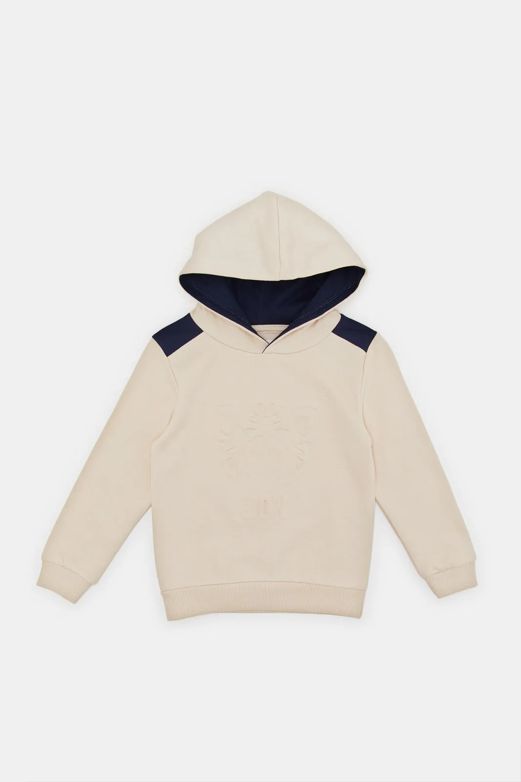 Infant Boys Cream Embossed Hooded Sweatshirt