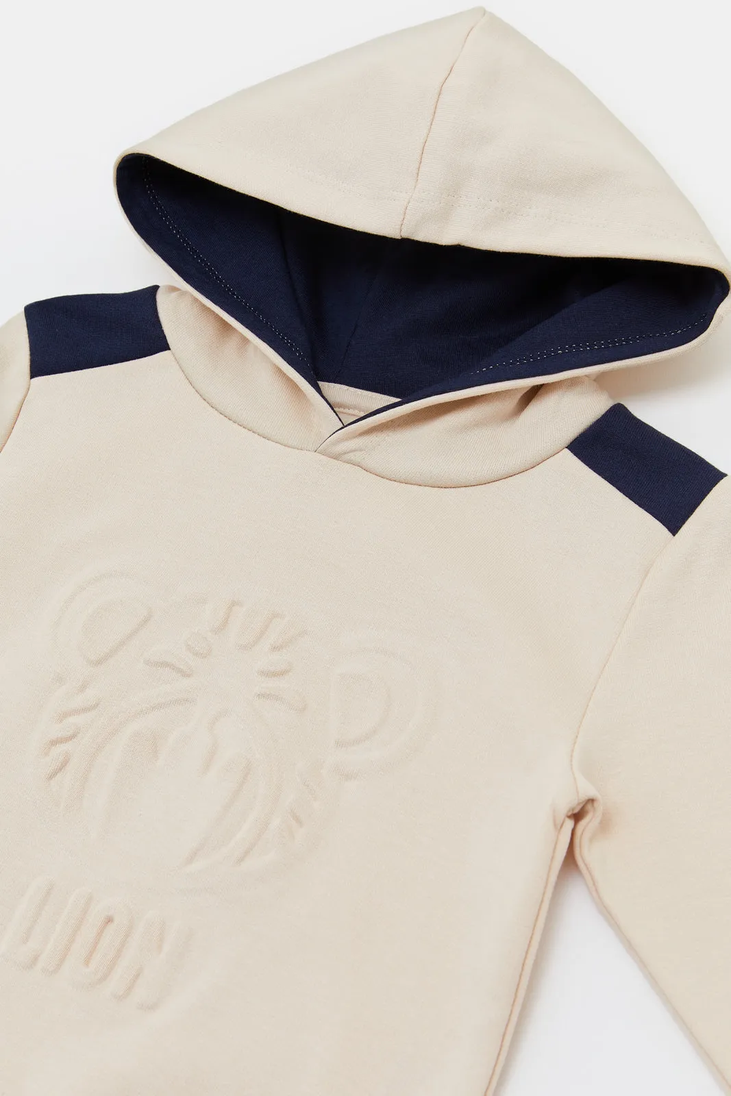 Infant Boys Cream Embossed Hooded Sweatshirt