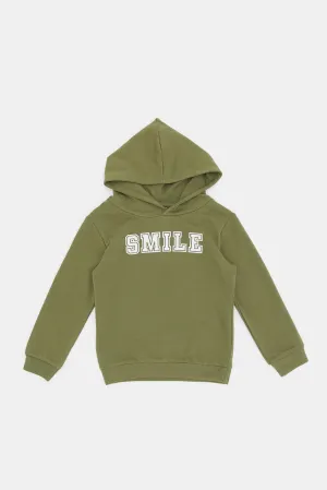 Infant Boys Olive Smile Print Sweatshirt