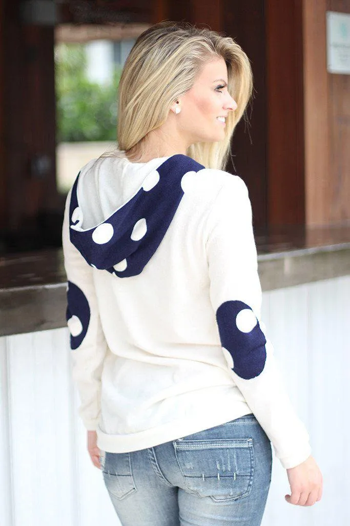 Ivory And Navy Polka Dot Hoodie