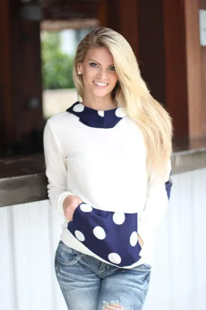 Ivory And Navy Polka Dot Hoodie