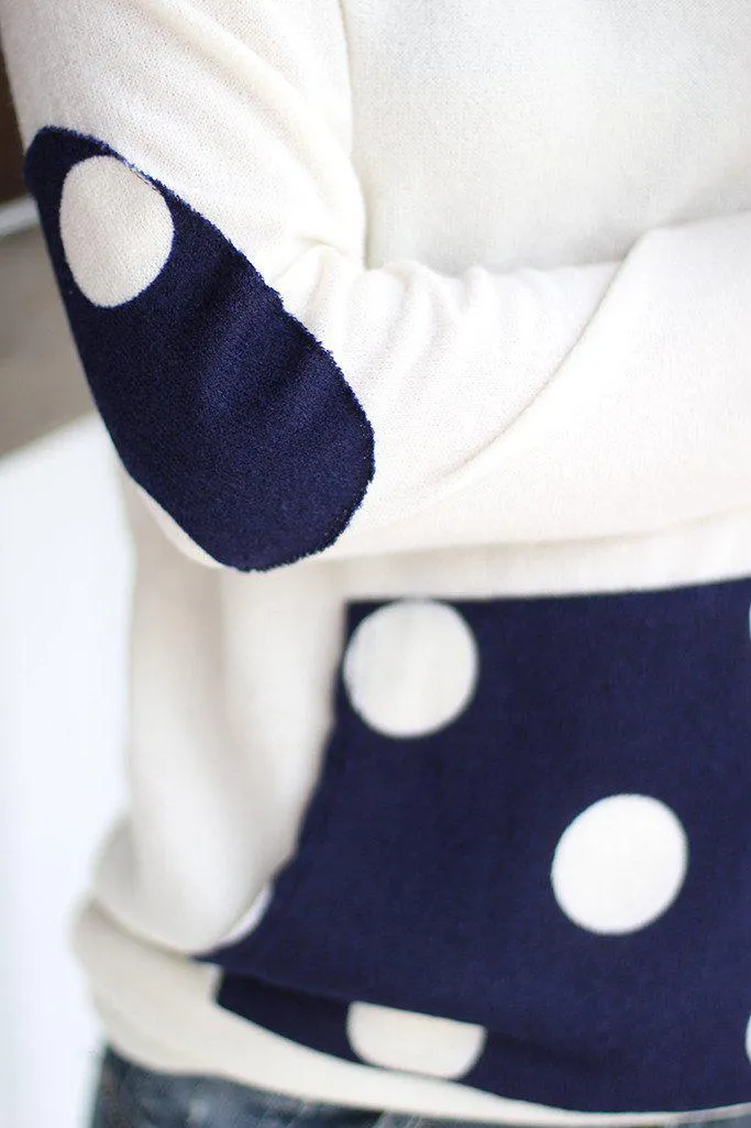 Ivory And Navy Polka Dot Hoodie