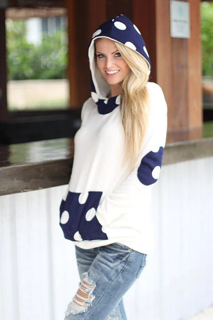 Ivory And Navy Polka Dot Hoodie