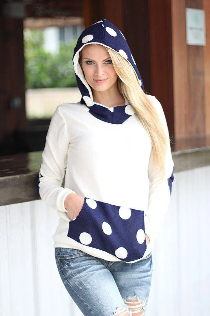 Ivory And Navy Polka Dot Hoodie