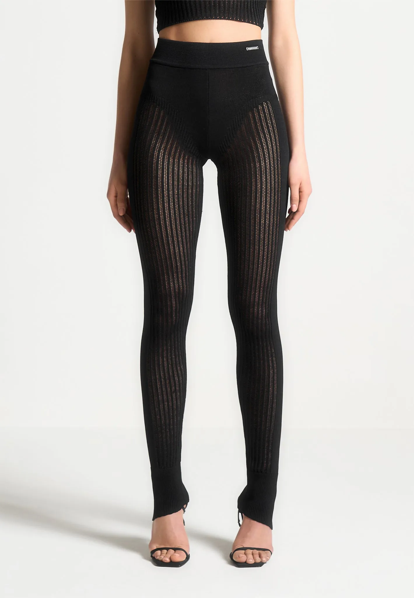 Knitted High Waisted Leggings - Black