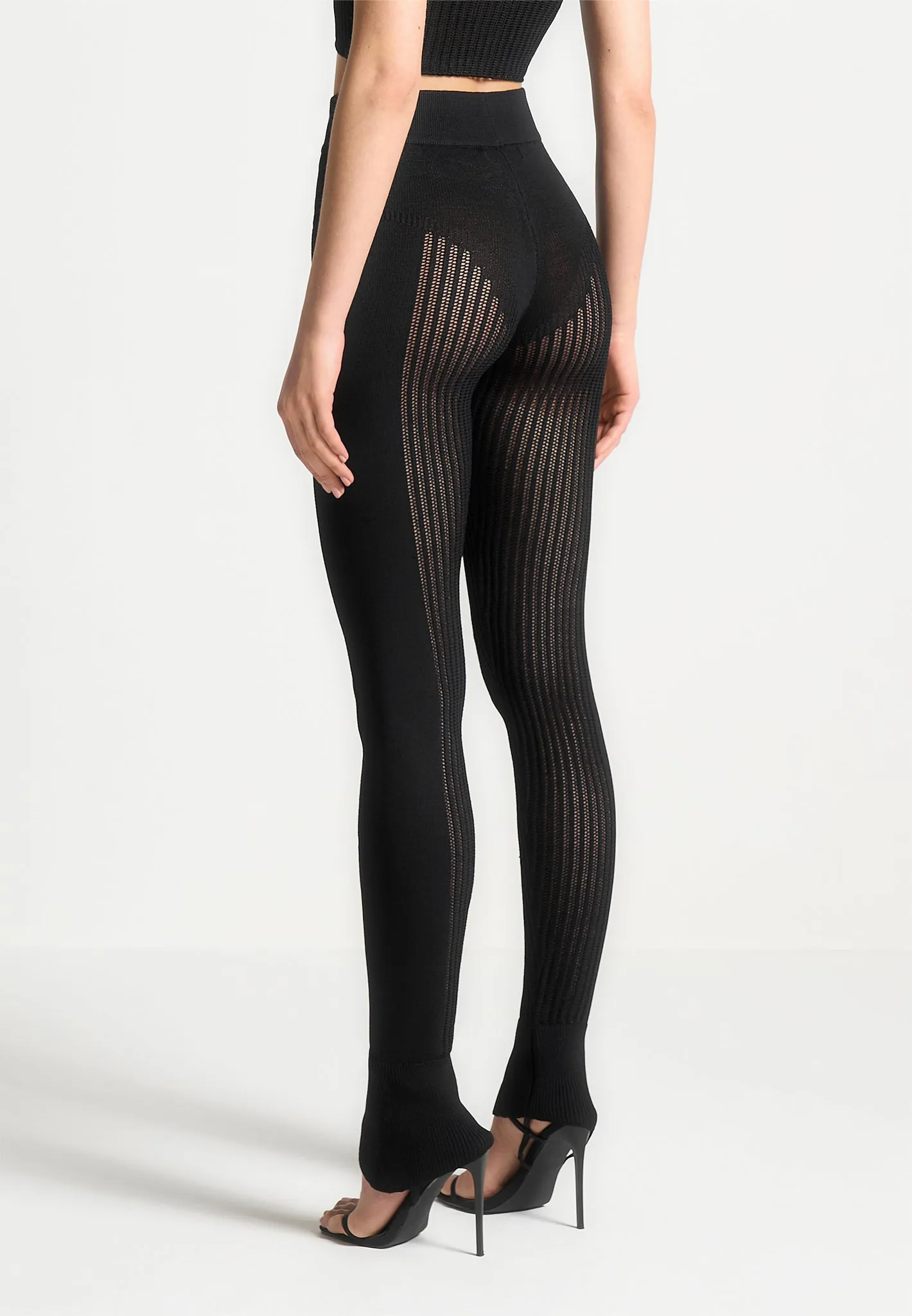 Knitted High Waisted Leggings - Black