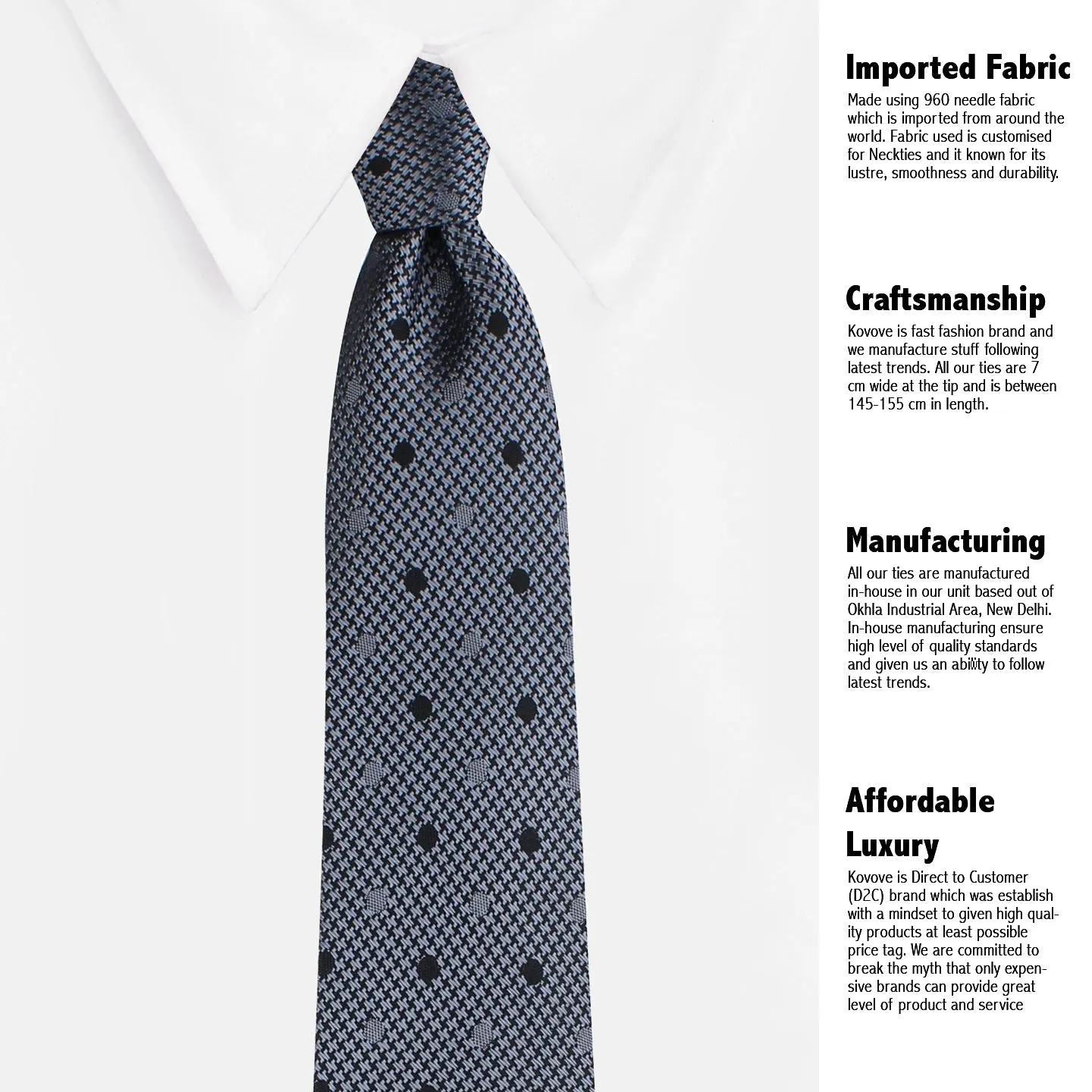 Kovove Black Polka Dot Neck Tie For Men