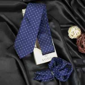 Kovove Classy Blue Polka Dot Necktie and Pocket Square Gift Box