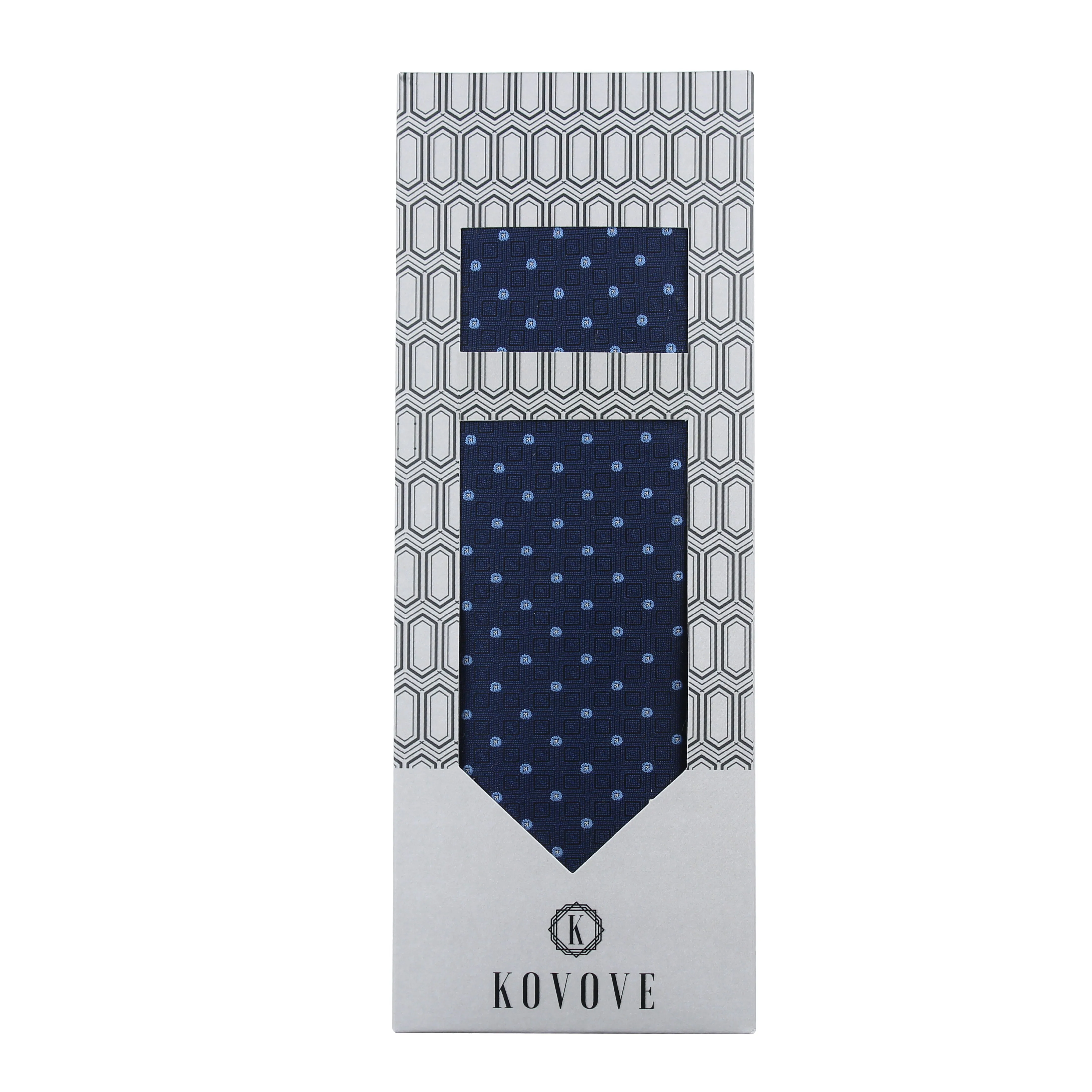 Kovove Classy Blue Polka Dot Necktie and Pocket Square Gift Box