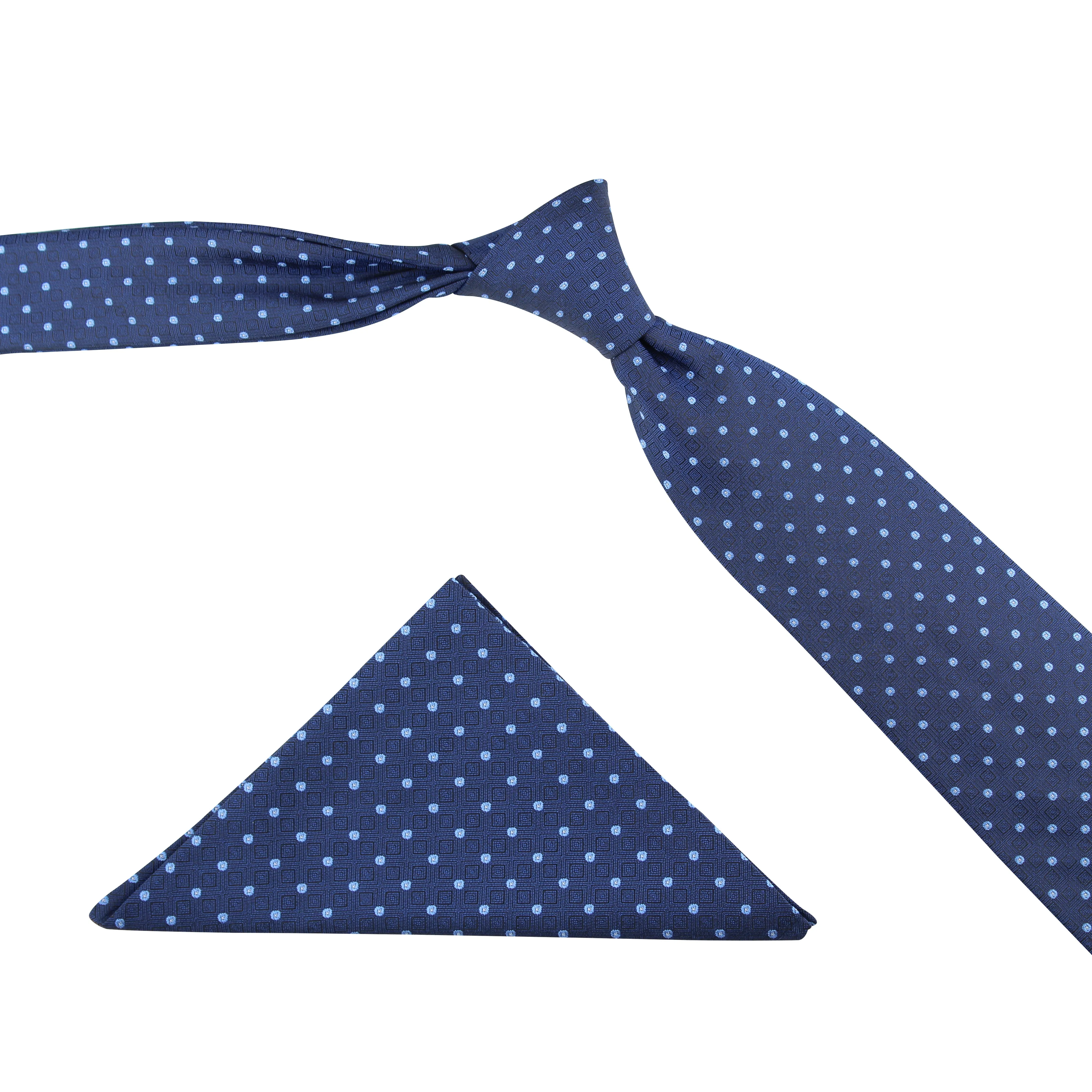 Kovove Classy Blue Polka Dot Necktie and Pocket Square Gift Box