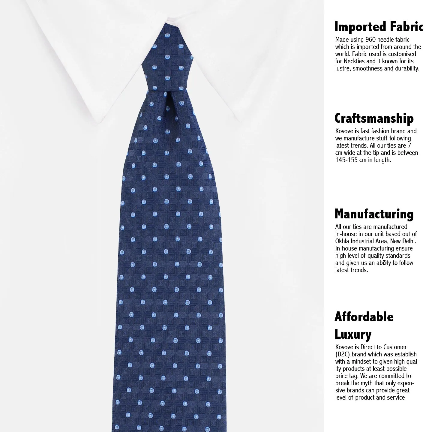 Kovove Classy Blue Polka Dot Necktie and Pocket Square Gift Box