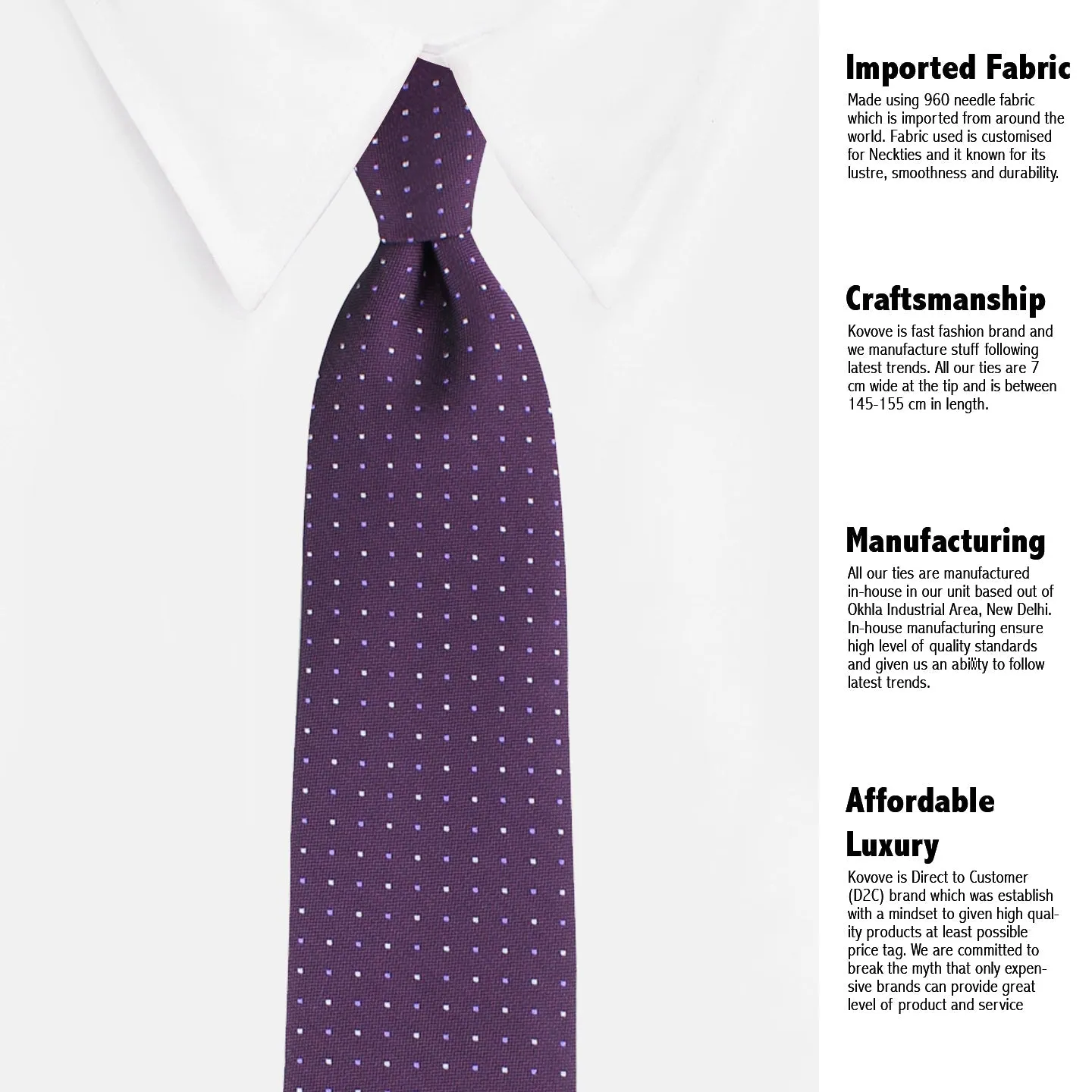 Kovove Elegant Purple Polka Dot Necktie and Pocket Square Gift Box