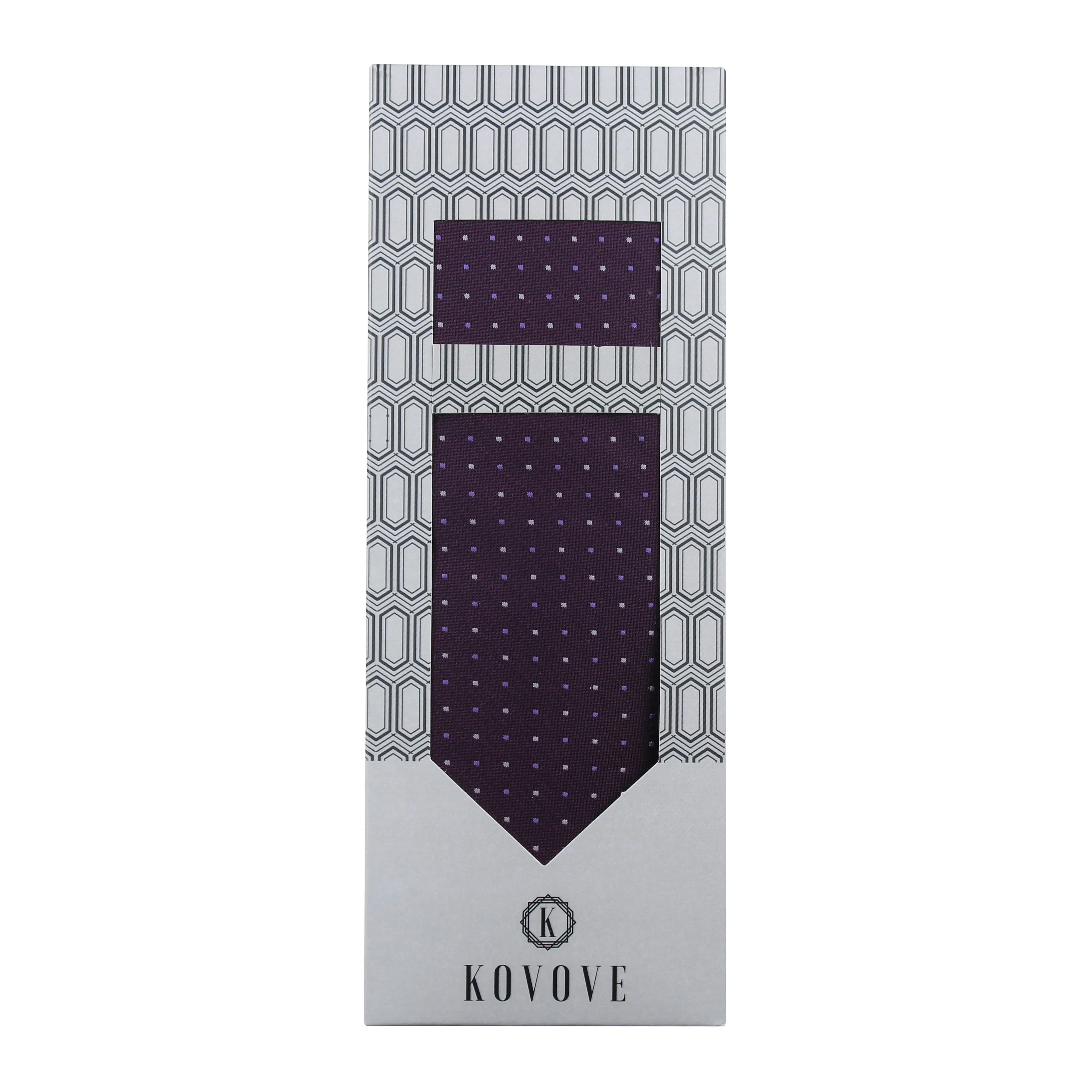 Kovove Elegant Purple Polka Dot Necktie and Pocket Square Gift Box