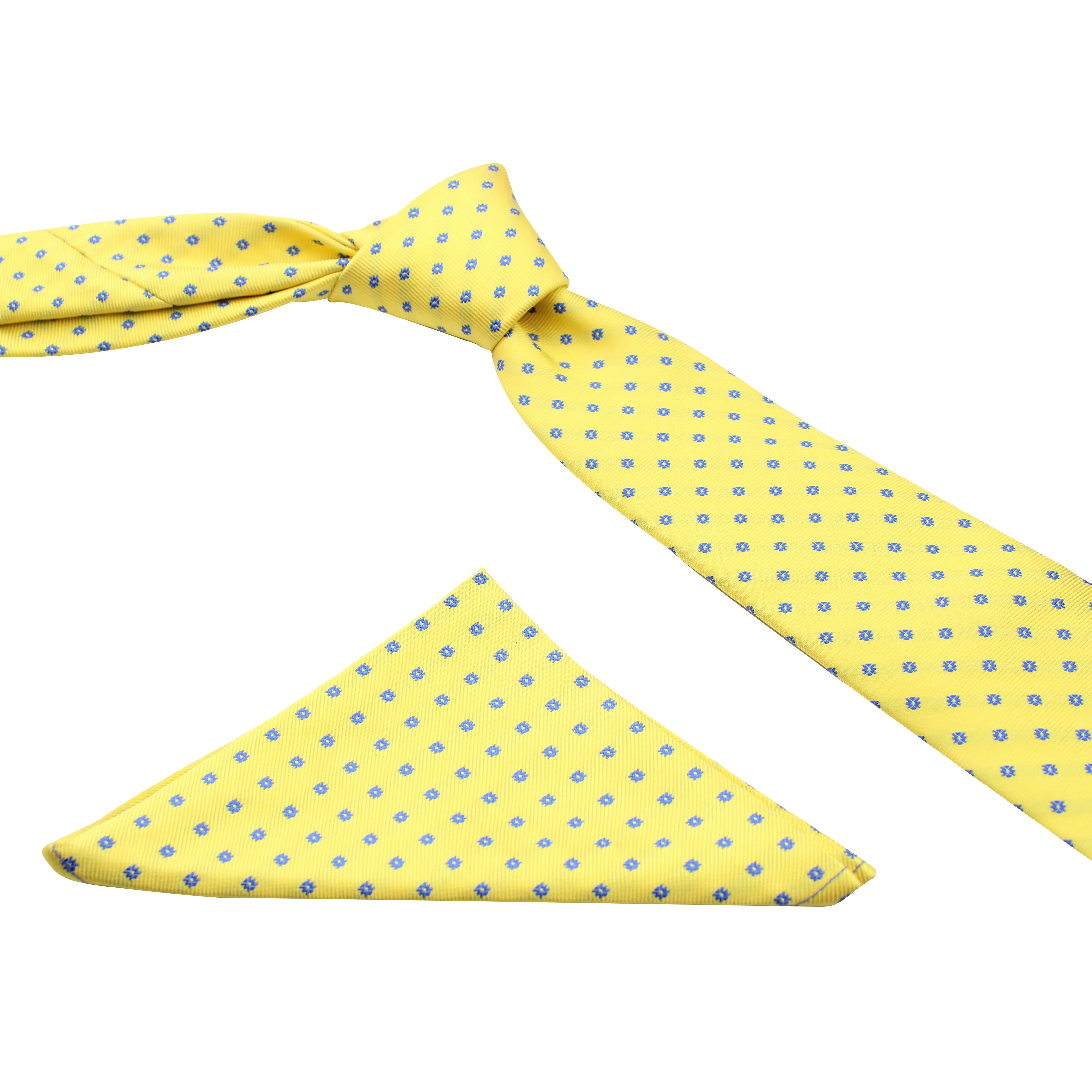 Kovove Elegant Yellow Polka Dot Necktie and Pocket Square Gift Box