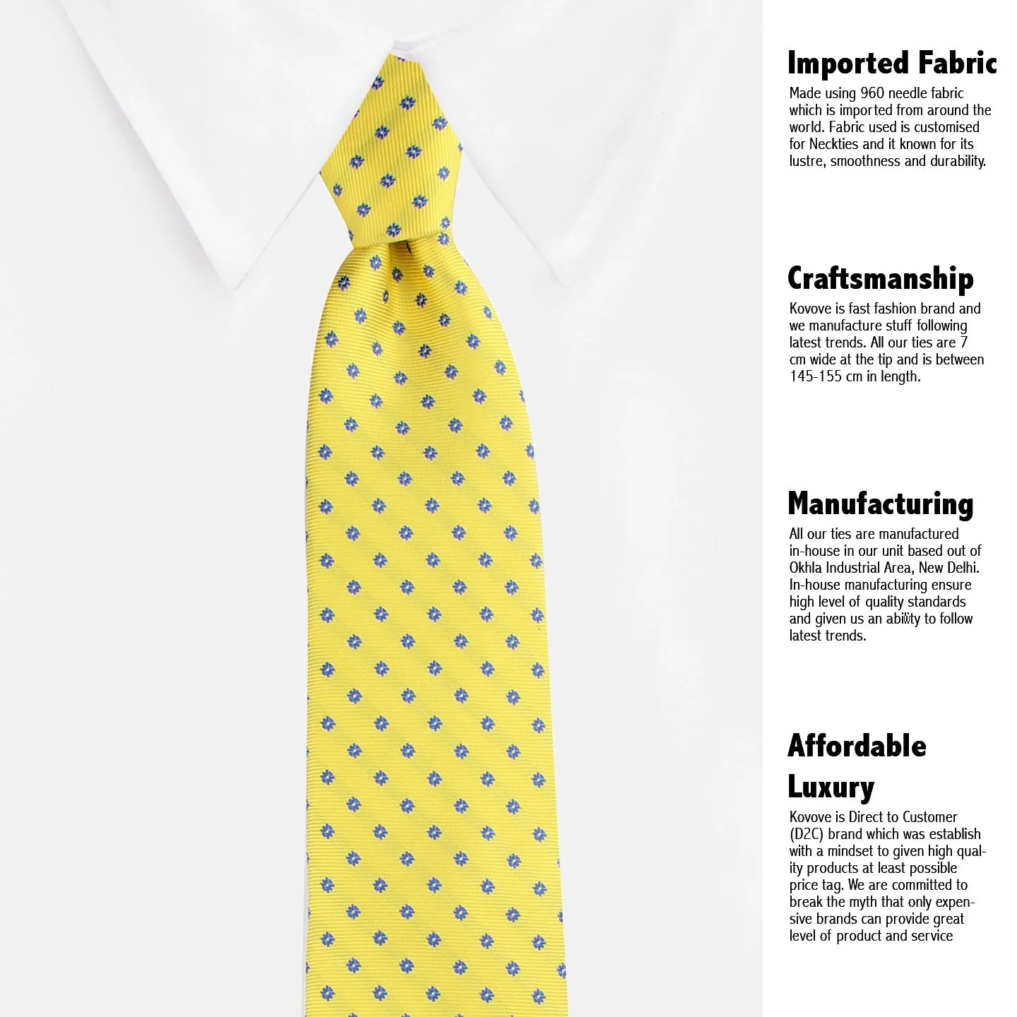 Kovove Elegant Yellow Polka Dot Necktie and Pocket Square Gift Box