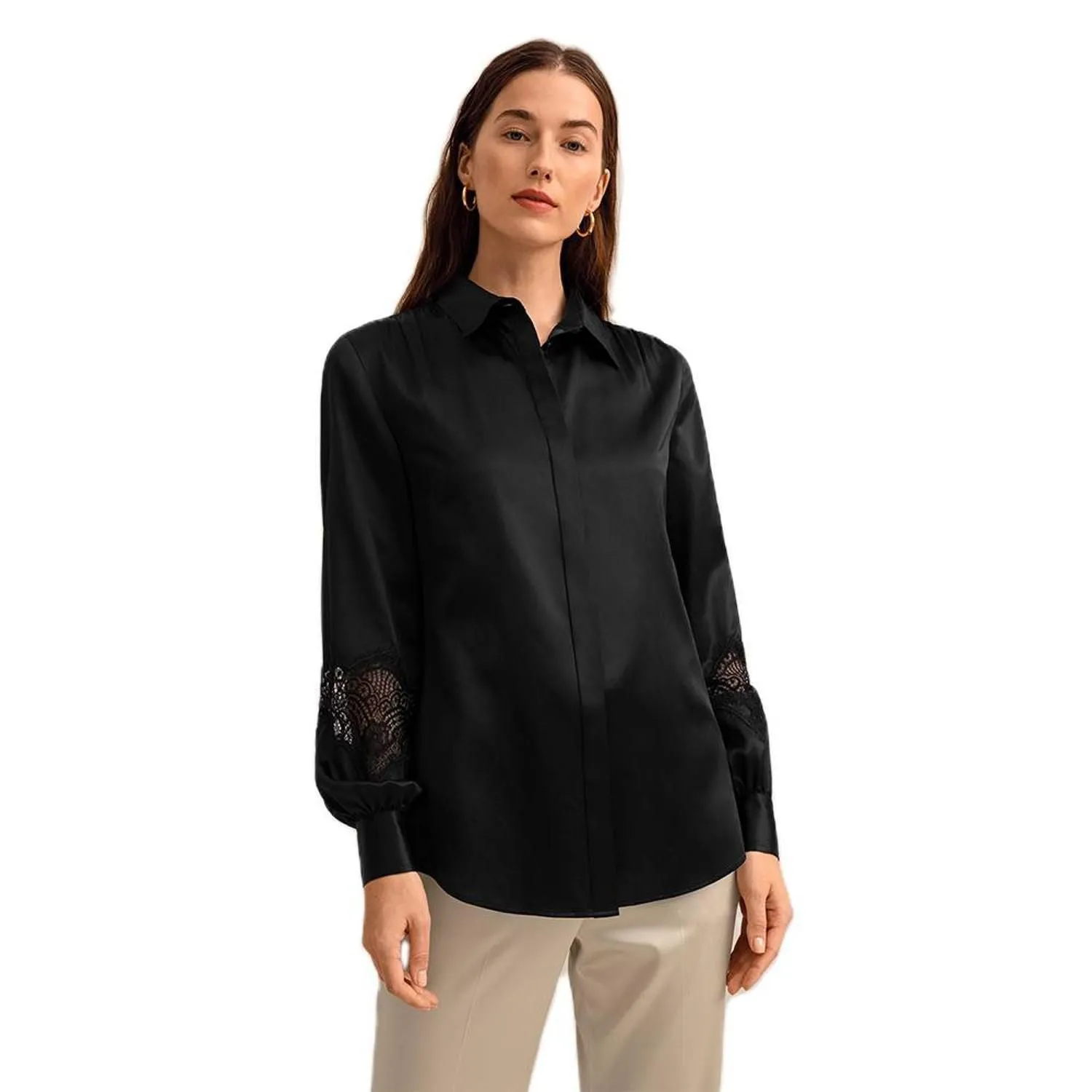 LILYSILK Armeria lace blouse for women Lilysilk, black