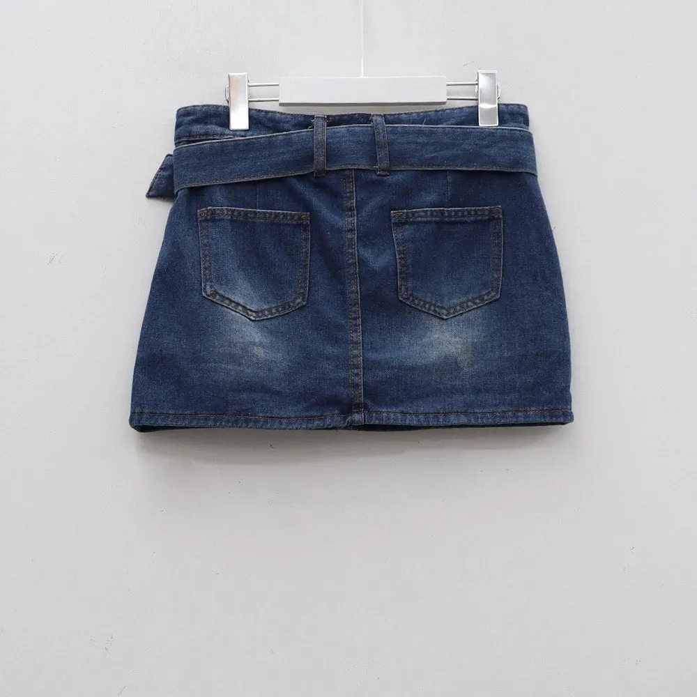 Low-Rise Bleached Denim Skorts and Belt Set CM02