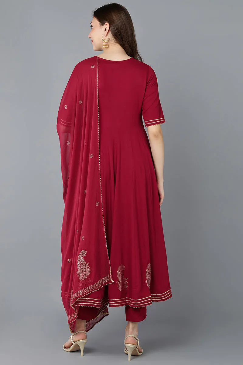 Maroon Silk Blend Anarkali Suit Set