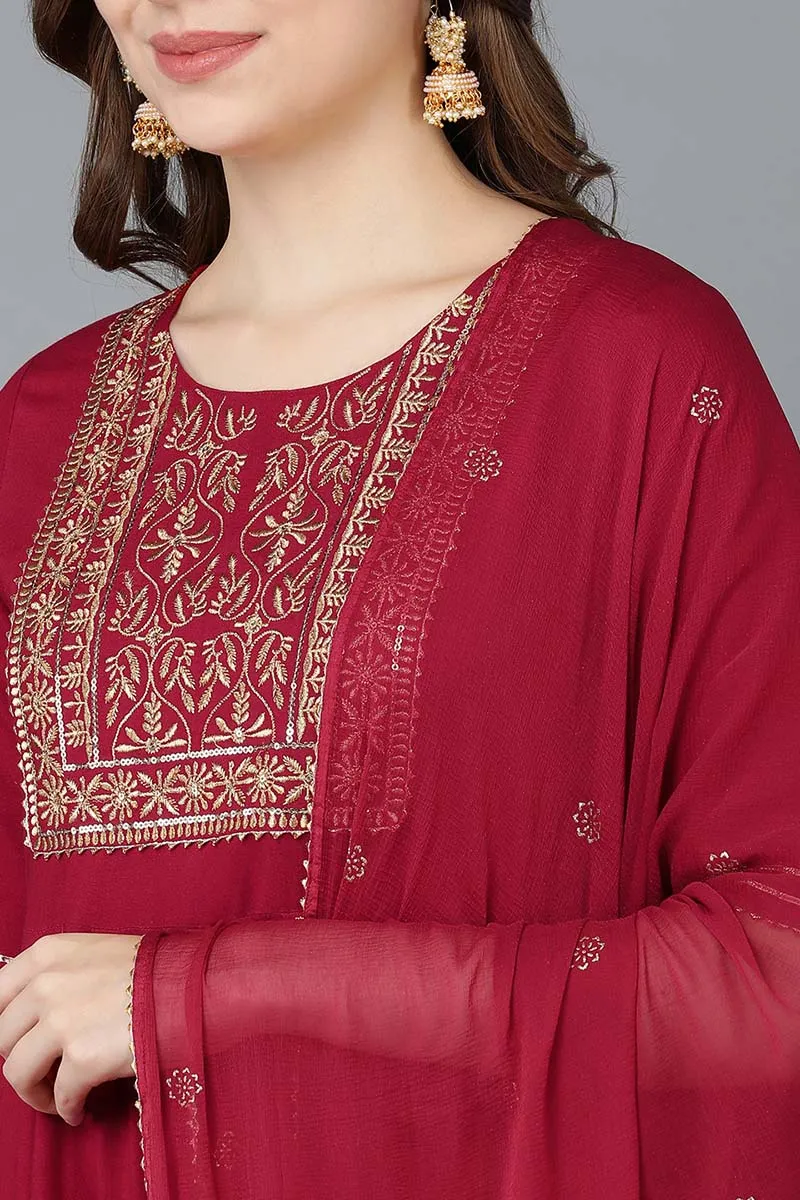 Maroon Silk Blend Anarkali Suit Set