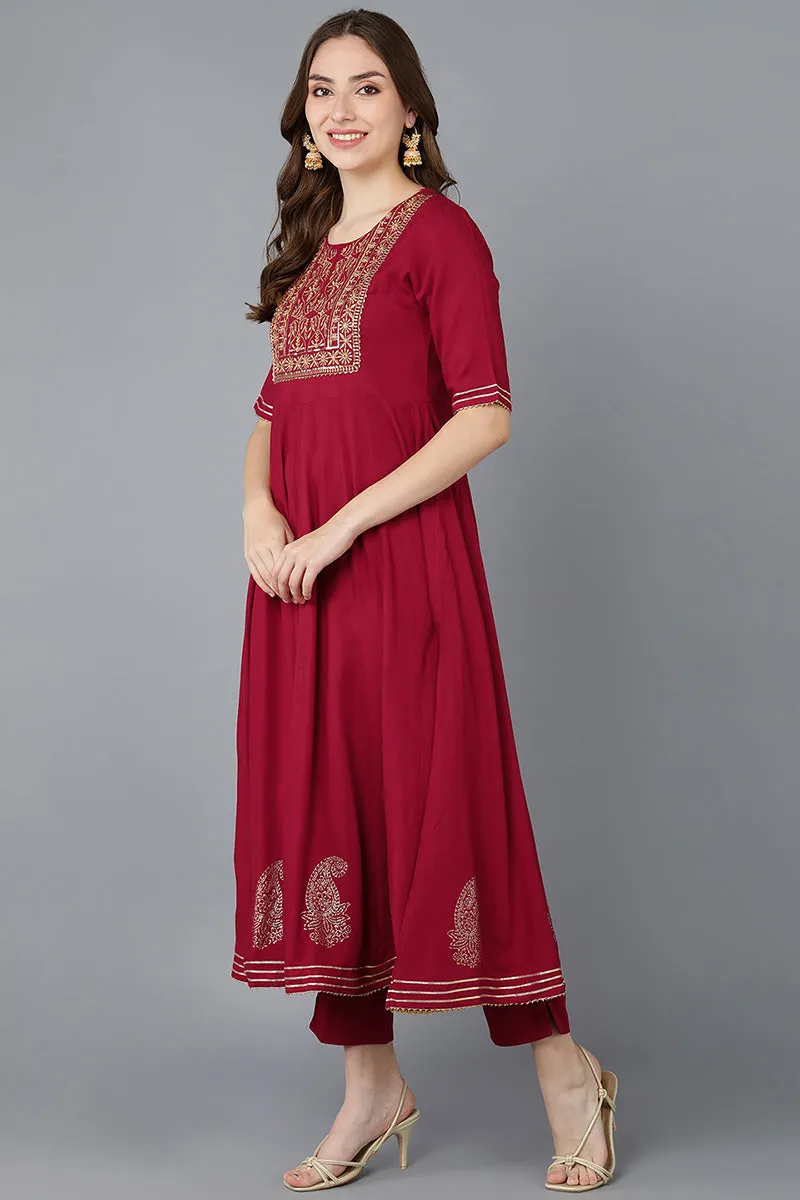 Maroon Silk Blend Anarkali Suit Set