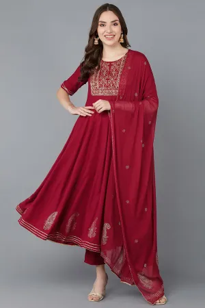 Maroon Silk Blend Anarkali Suit Set