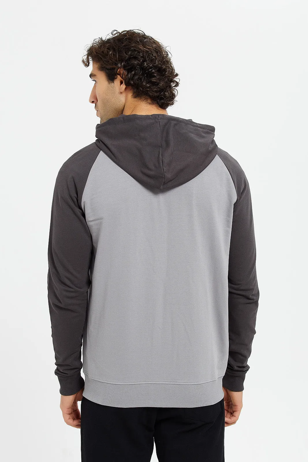 Men Charcoal And Grey Raglan Hooded sweatshirt