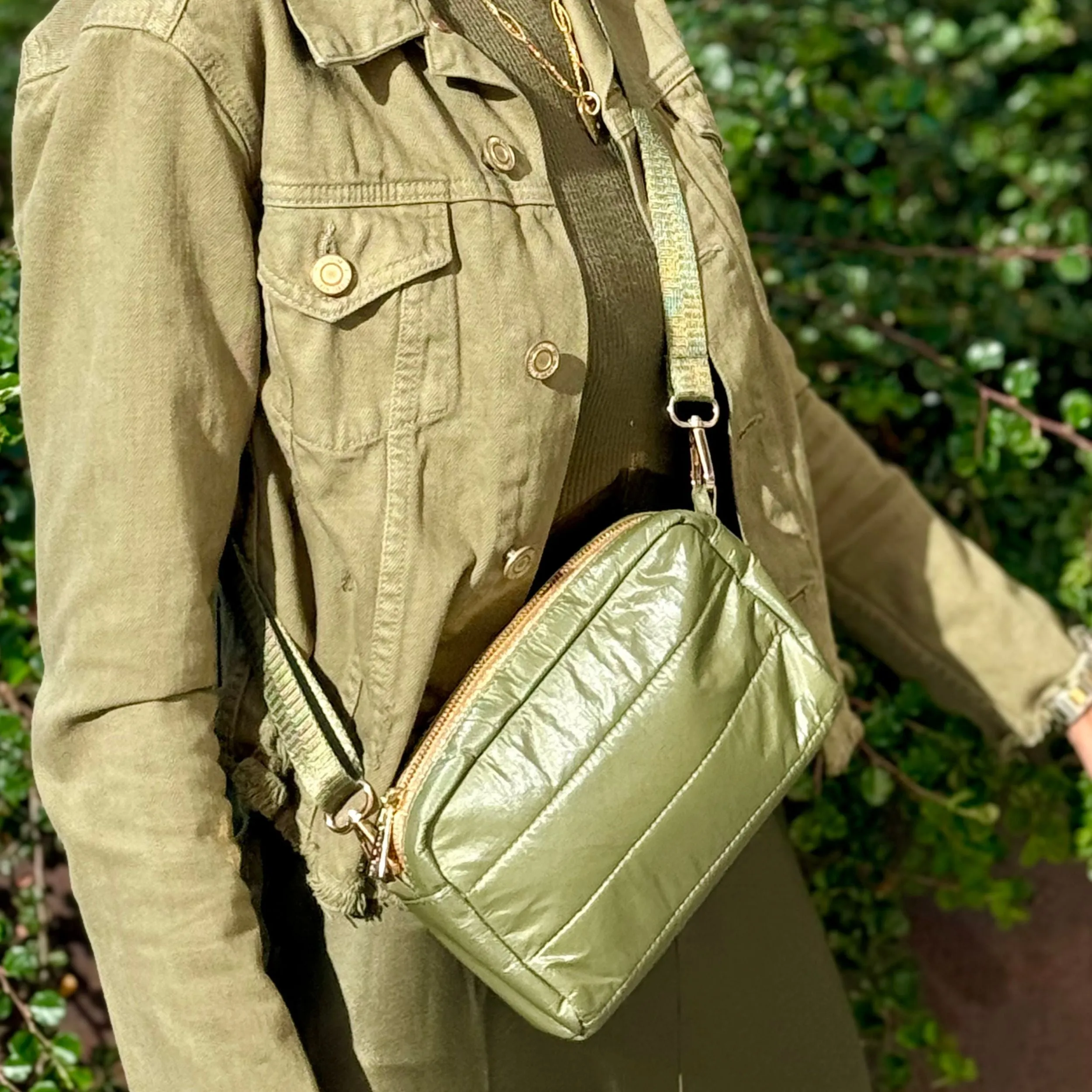 Mini Puffer Purse in Shimmer Olive Green