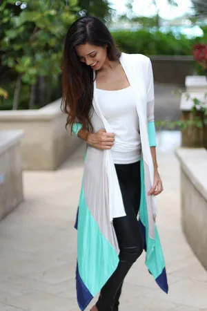 Mint Color Block Long Cardigan