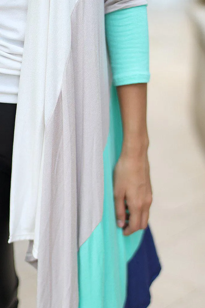 Mint Color Block Long Cardigan