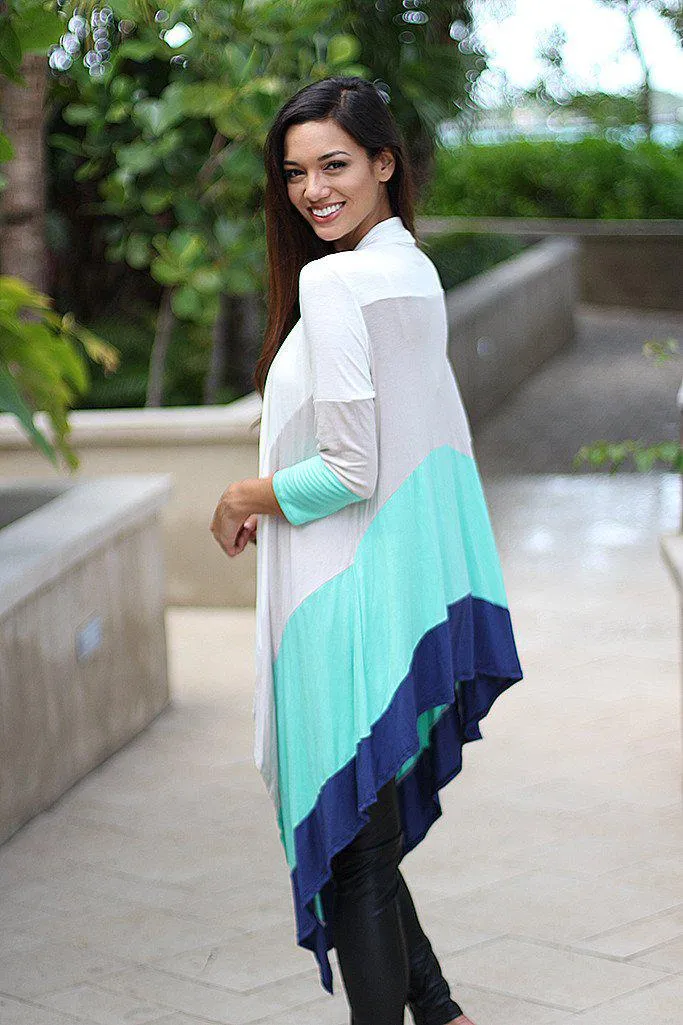 Mint Color Block Long Cardigan