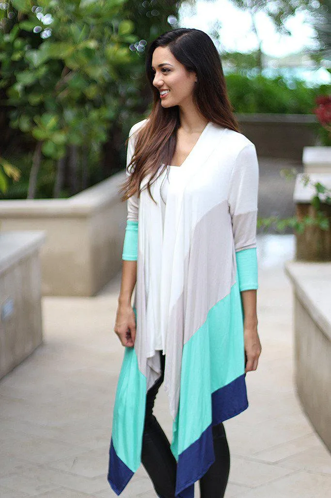 Mint Color Block Long Cardigan