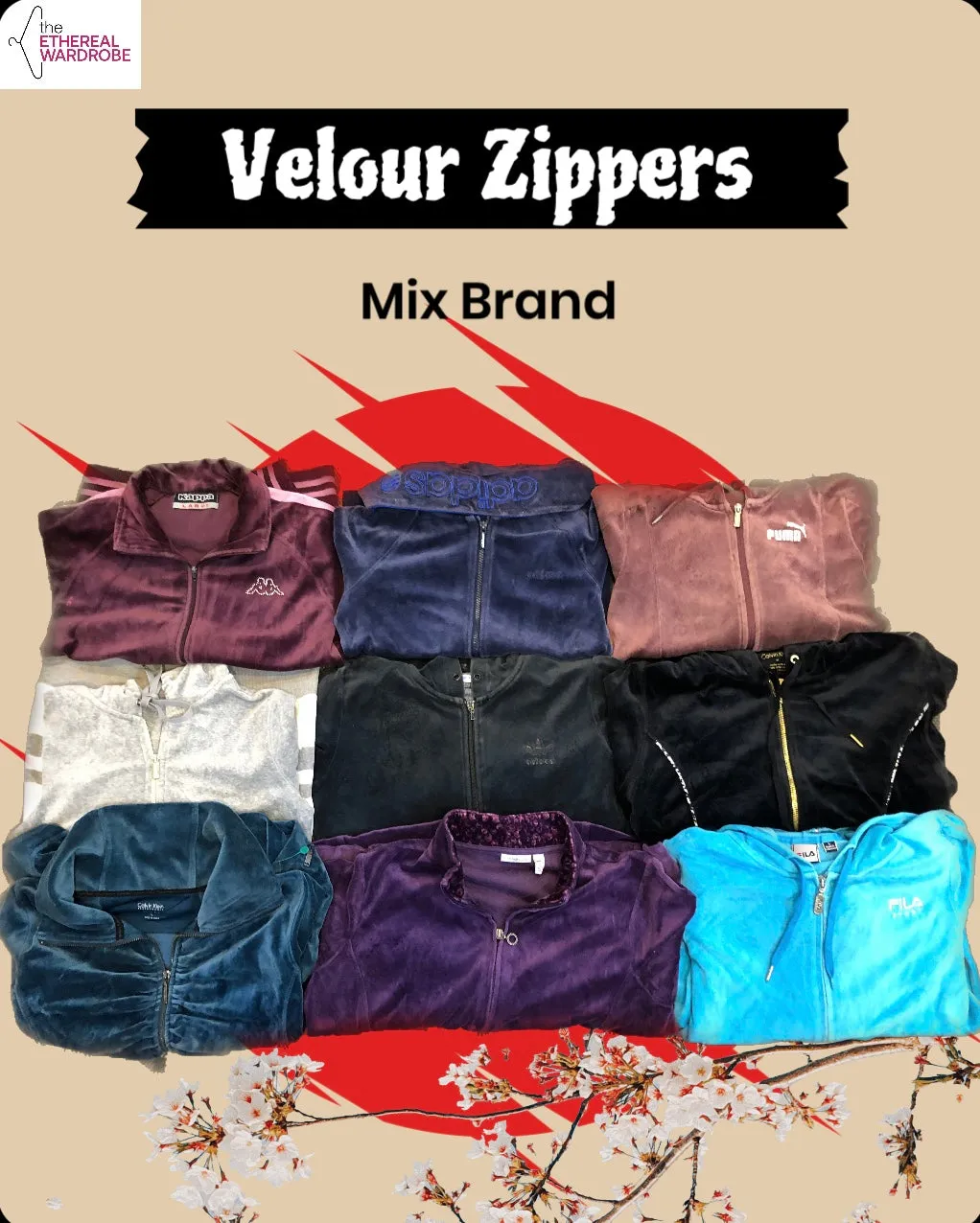 Mixed Brand Velour Zipper Jackets Christian Audigier, Tommy Hilfiger, Calvin Klein, Croft & Barrow, and Other Top Brands