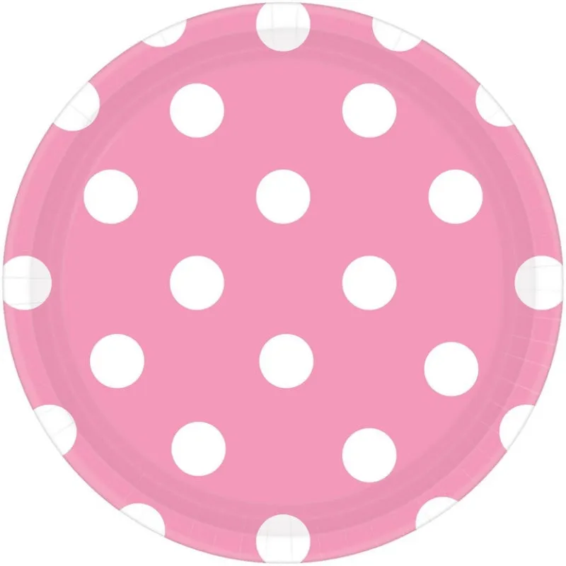 New Pink Polka Dots Plates - Lunch 8 Pkt