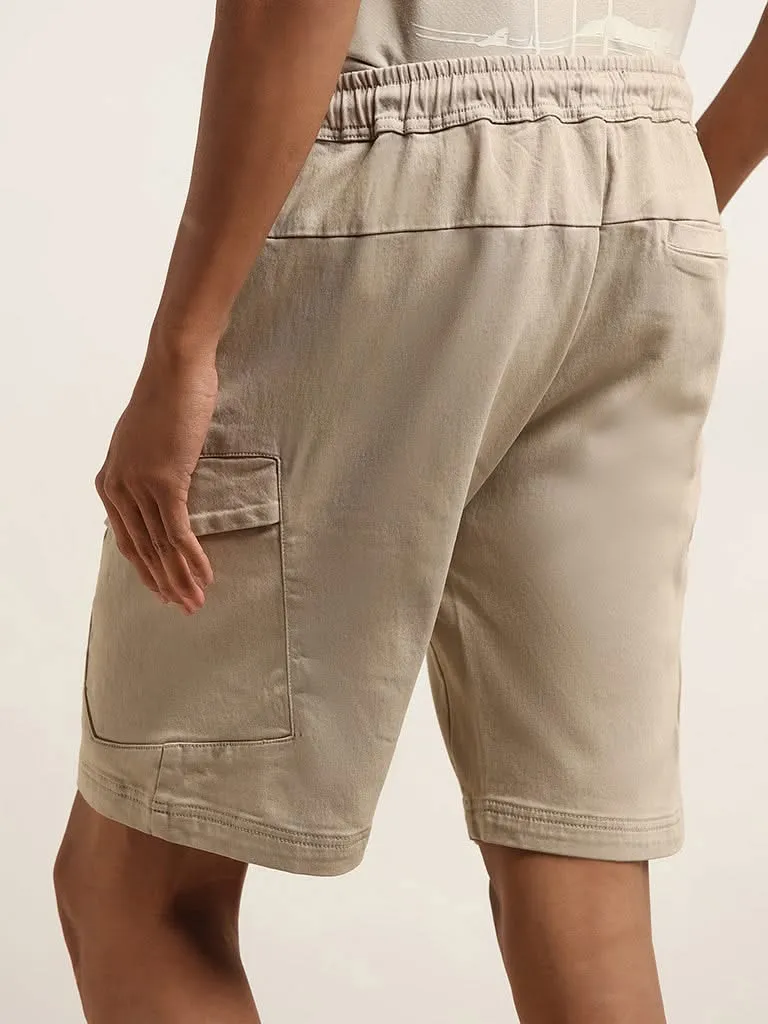 Nuon Beige Cotton Blend Relaxed Fit Cargo-Style Shorts