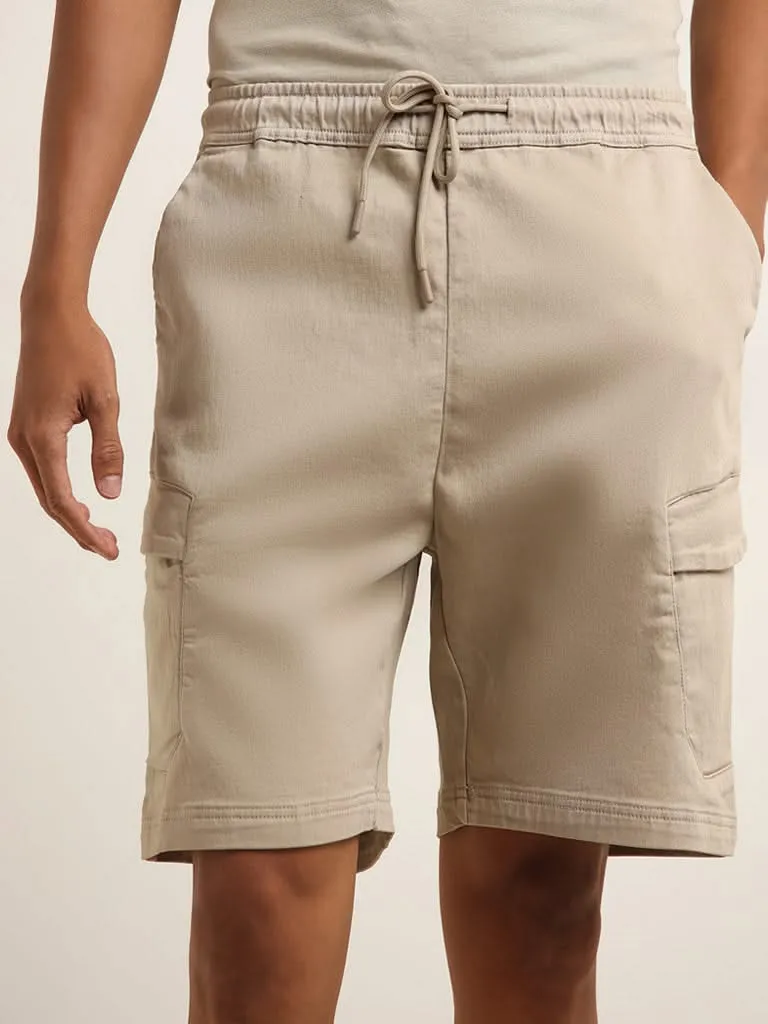 Nuon Beige Cotton Blend Relaxed Fit Cargo-Style Shorts