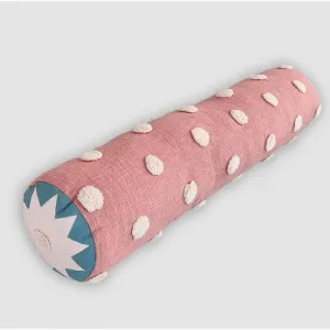 Opalhouse Jungalow Tufted Bolster Pillow Cotton 36x8 Polka Dot, Terracotta/Peach