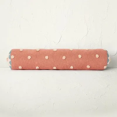 Opalhouse Jungalow Tufted Bolster Pillow Cotton 36x8 Polka Dot, Terracotta/Peach