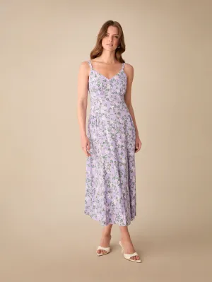 Petite Lilac Daisy Print Strappy Button Through Dress