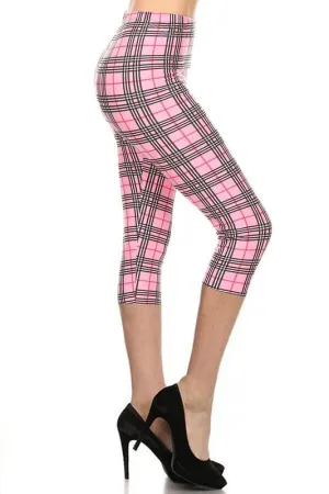 Pink Plaid Capri Leggings