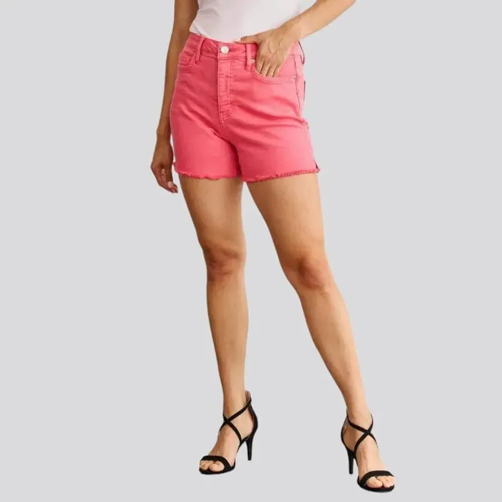 Pink straight denim shorts for ladies