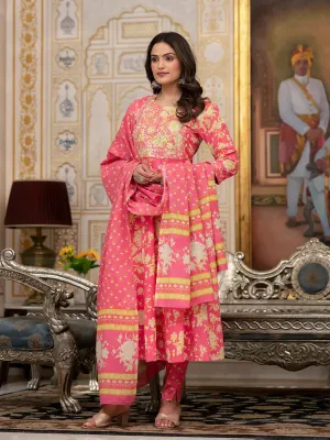 Pink Zari_Work Kurta Pant Dupatta Set