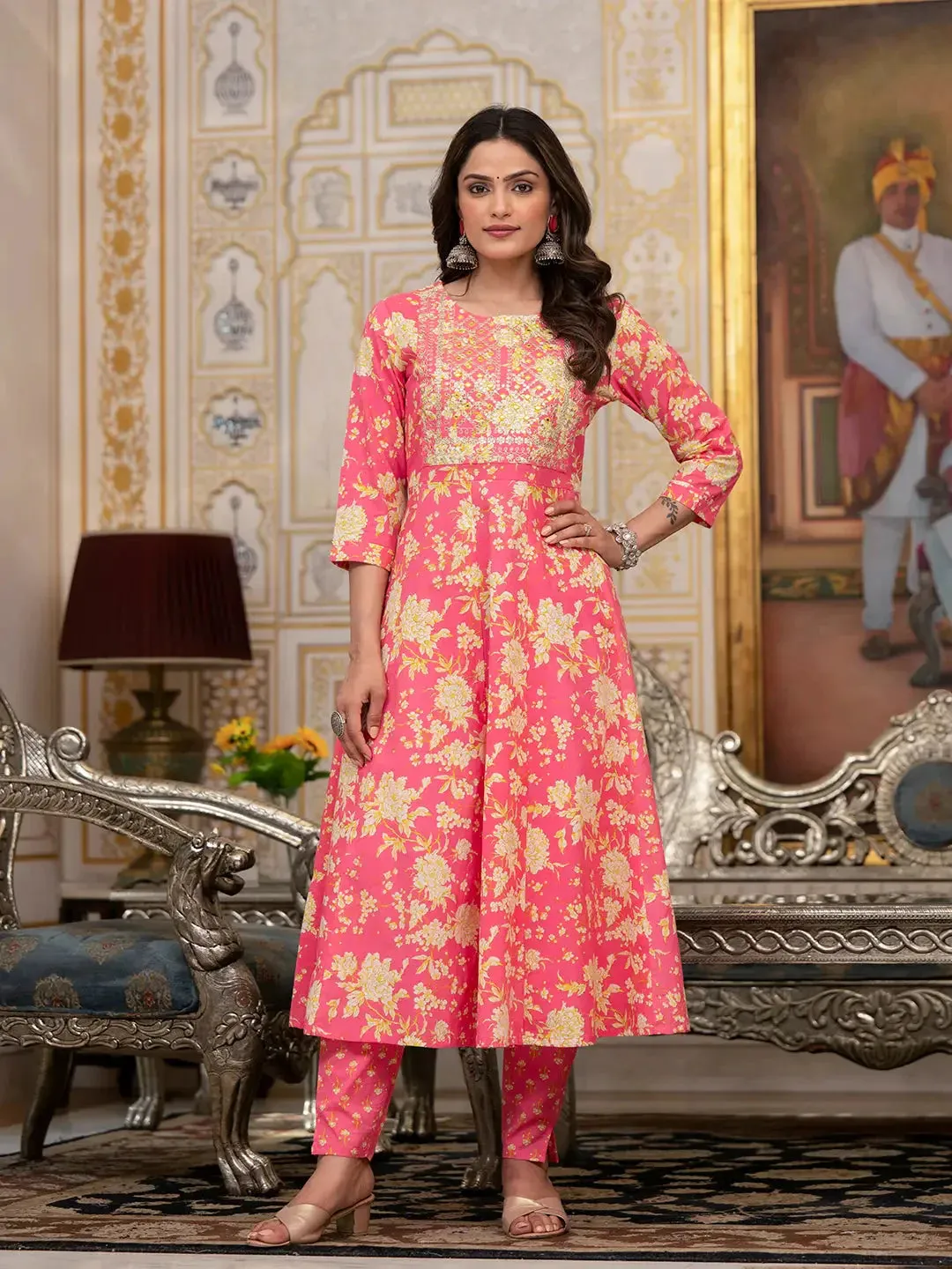 Pink Zari_Work Kurta Pant Dupatta Set