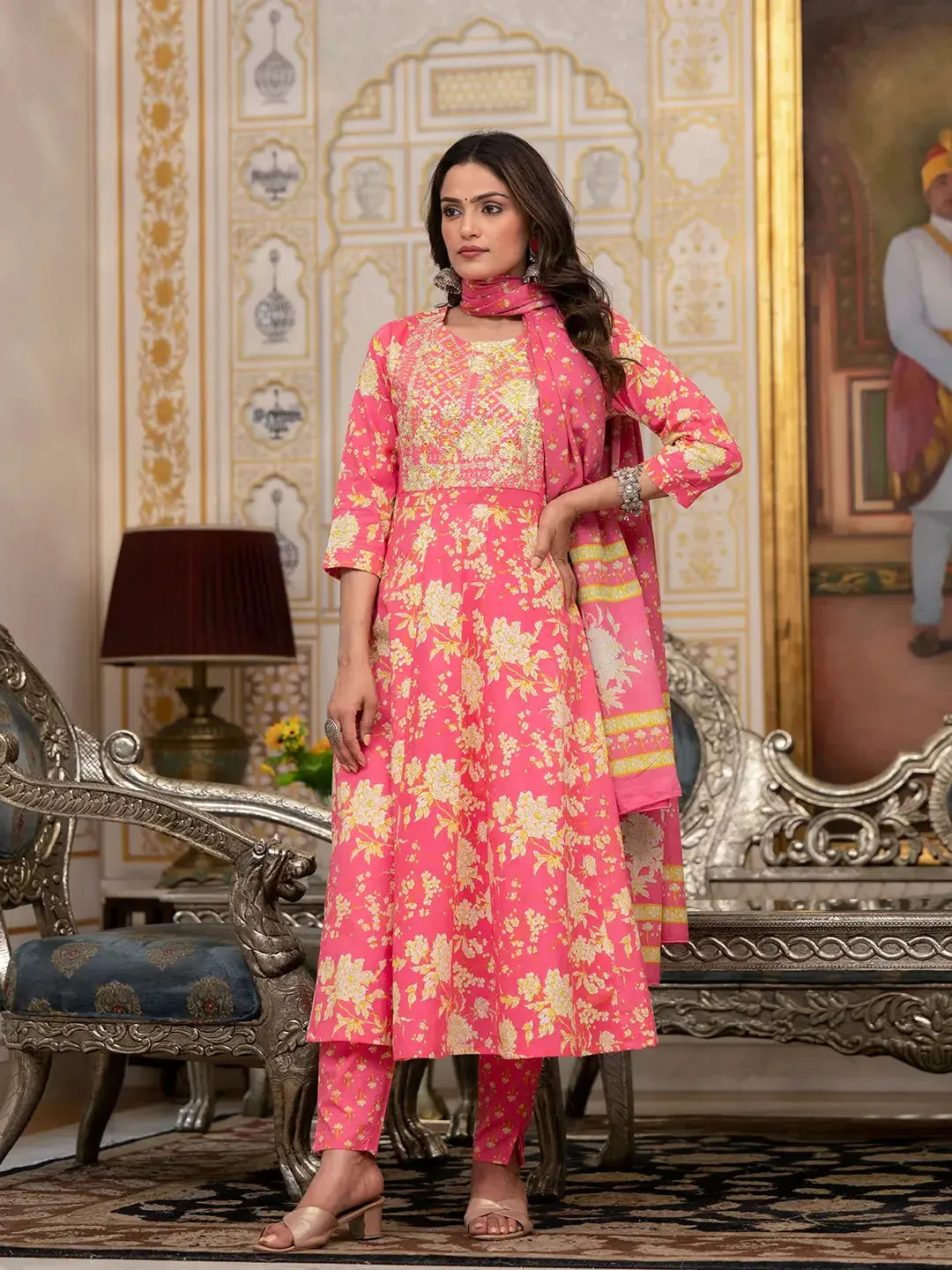 Pink Zari_Work Kurta Pant Dupatta Set