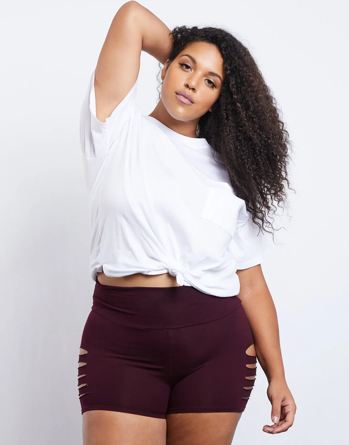 Plus Size Slashed Lounge Shorts